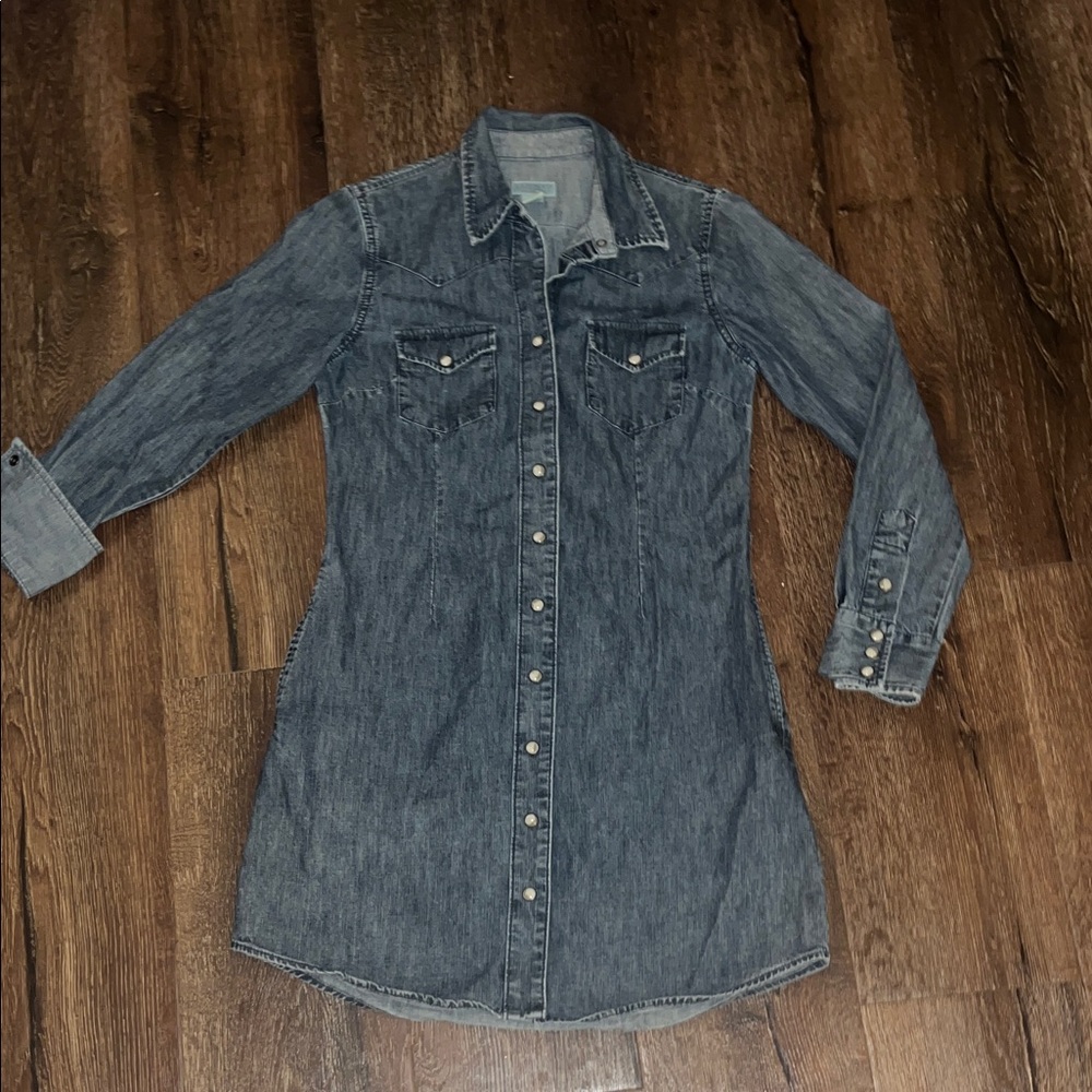 Lucky Brand  Denim Pearl Snap Western Shirt Dress Blue Size M